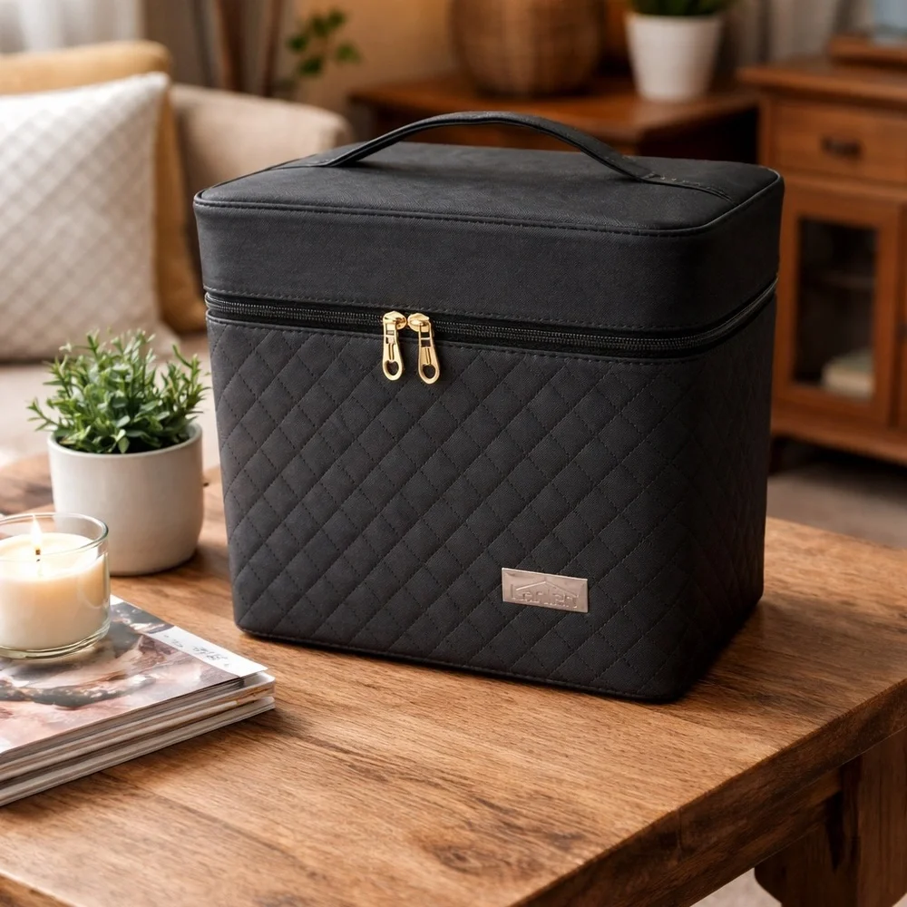 Black Quilted Makeup Train Case | Spacious Organizer